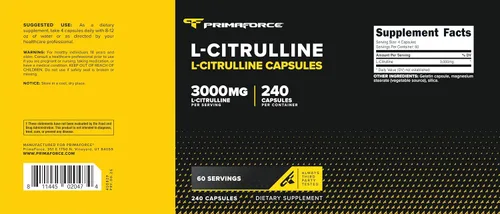 Vista 5 de Primaforce L-citrulina 3000mg, 240 cápsulas, 60 porciones