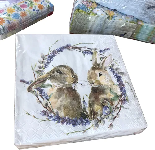 Vista 6 de Servilletas de conejito de 20 unidades – Lindas servilletas de cóctel tamaño cena y almuerzo – Papel para Decoupage y estilo vintage