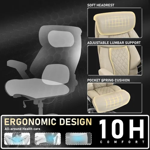 Vista 5 de DYHOME Silla de oficina resistente de 700 libras con reposabrazos 4D, cómoda silla de escritorio ejecutiva grande y alta, silla ergonómica