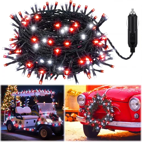 Vista 12 de Aurelema Guirnalda de luces LED de Navidad de 12 V, 33 pies, 100 luces LED para coche, decoraciones para carrito de golf, cadena de luz amarilla