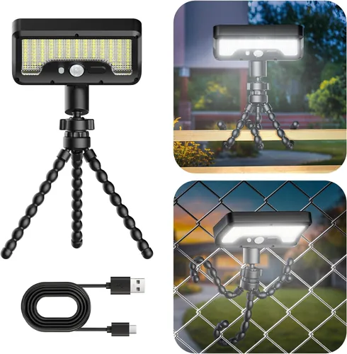 Vista 11 de Tryme 92 luces LED solares al aire libre impermeables con sensor de movimiento, soporte de pulpo, ángulo ajustable, lente difusora óptica, 3 modos