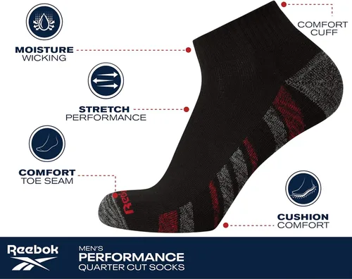 Vista 3 de Reebok Calcetines atléticos para hombre con cojín cómodo (paquete de 12)