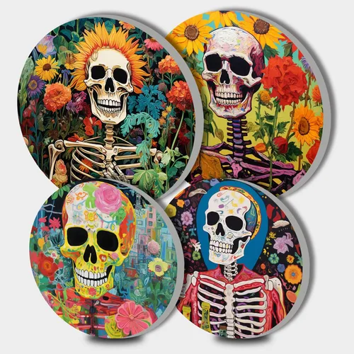 Vista 8 de Nordics - Juego de 4 fundas para quemadores de flores étnicas bohemias, estilo rústico, arte floral indio, patrón geométrico abstracto, quemador