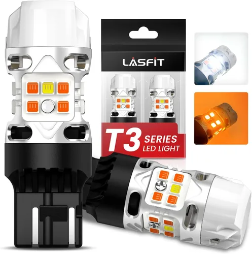 Vista 16 de LASFIT Bombilla LED T3 1156, señal de giro ámbar, resistencia incorporada 7506 CANBUS Ready sin errores, nuevo 500% brillante intermitente 4000LM