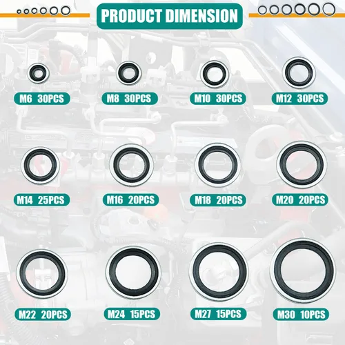 Vista 2 de 265 piezas NBR Arandelas de sellado unidas de metal, acero chapado en zinc métrico autocentrado Dowty Seal Junta de sellado aplastante Kit surtido