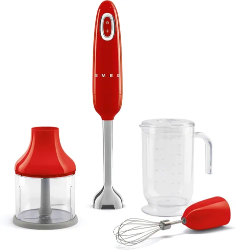 Vista 10 de Smeg Batidora de Mano de Inmersión con Vaso Medidor, Tazón para Picar con Tapa, Batidor de Alambre, 5 Controles de Velocidad, Fabricada con Negro