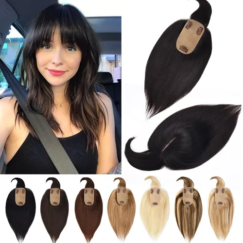 Vista 25 de Toppers de cabello humano real para mujeres con cabello delgado, 6 pulgadas, marrón oscuro