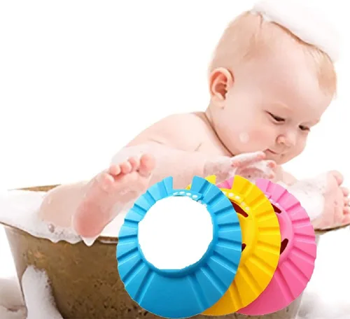Vista 6 de Champú seguro para bebés, protección para el baño, gorro de ducha suave, protector de pelo para niños (rosa)