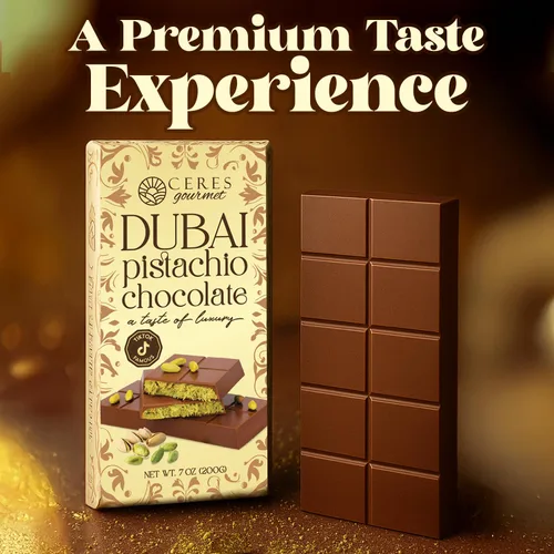 Vista 6 de Ceres Gourmet Dubai - Paquete de 3 barras de chocolate y pistacho (7 onzas cada uno), caramelo de chocolate con leche Dubai prémium con relleno