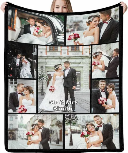 Vista 24 de Manta personalizada con imagen, tu texto aquí, 10 fotos, mantas de imágenes personalizadas para adultos, familia, papá, mamá, parejas, manta
