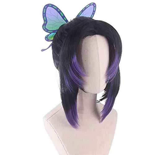 Vista 2 de BYOOTI Peluca de cosplay de anime Demon Slayer Kochou Shinobu de Kochou Shinobu, color morado degradado, Kimetsu no Yaiba, pelucas de disfraz