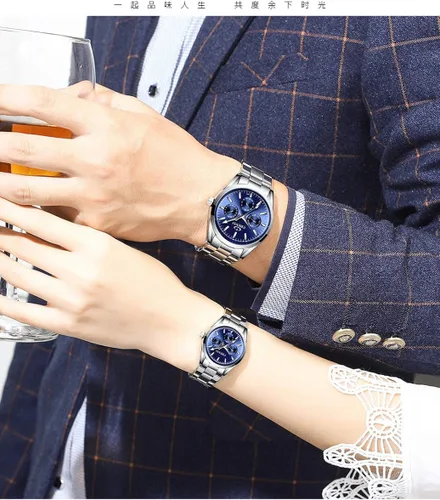 Vista 2 de Gosasa Couple Watches Women and Men Silver Stainless Steel Watches His or Hers Quartz Watches