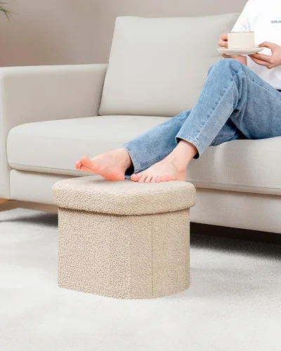 Vista 8 de B FSOBEIIALEO Otomana de Almacenamiento para Dormitorio, Reposapiés Otomano Plegable de Almacenamiento Boucle, Cubo Otomano Plegable Pequeño de Beige