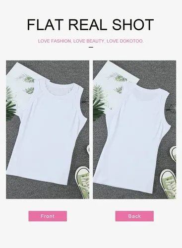 Vista 3 de Dokotoo - Camiseta ajustada sin mangas para mujer, tirantes anchos, escote bajo, con ribetes, deportiva, para entrenamiento