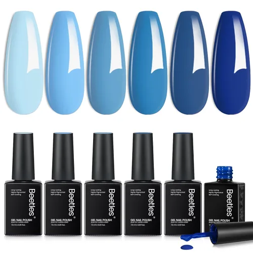 Vista 8 de Beetles - Juego de esmaltes de gel azul, Ocean Range, juego de 6 colores de esmalte de uñas de gel azul A - Azul Ocean Range