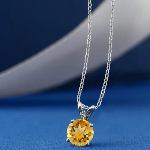 Vista 187 de Gem Stone King Collar con colgante solitario de plata de ley 925 de 0.236 in con piedra natal redonda Collar de 4 puntas para mujer Con cadena