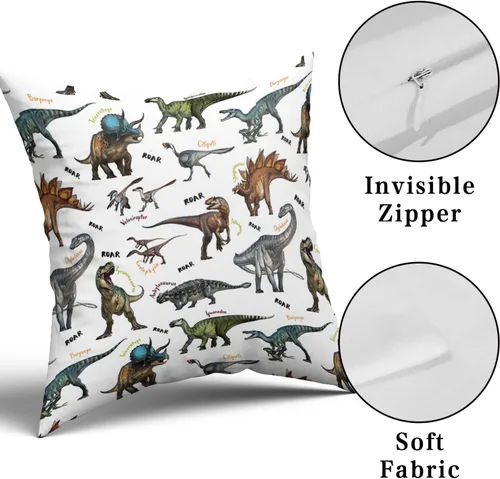 Vista 7 de Fundas de almohada de dinosaurios salvajes – Funda de almohada de dinosaurio de Fauna Tiranosaurio, Brachiosaurus, dinosaurio, funda de almohada