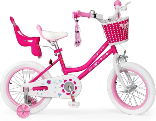 Vista 19 de KORIMEFA Bicicleta para niñas de 2 a 12 años, 12, 14, 16, 20 pulgadas, bicicleta para niños pequeños con ruedas de entrenamiento, bicicleta