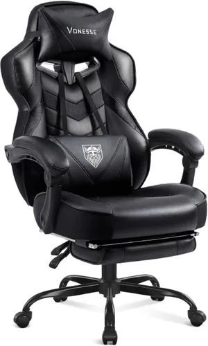 Vista 15 de Vonesse Silla para videojuegos, silla de juegos de respaldo alto con reposapiés y masaje, sillas de juegos para adultos con cojín de resorte