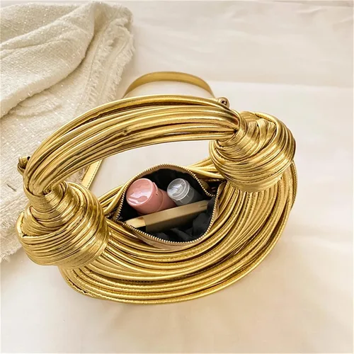 Vista 3 de Bolso cruzado tejido para mujer, bolso de mano pequeño de cuero, bolso de pan anudado, bolso de fideos con asa superior