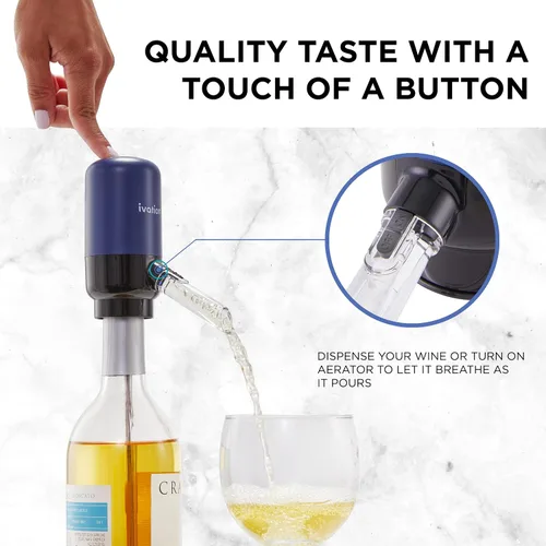 Vista 4 de Ivation Juego de regalo de vino todo en uno – Incluye abridor eléctrico de botellas, dispensador aireador, bomba preservadora, 2 tapones de corcho