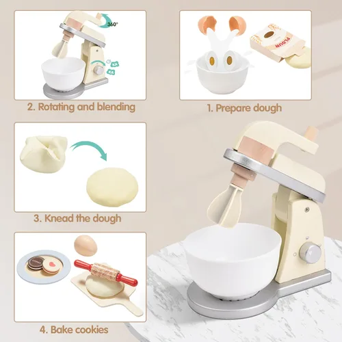 Vista 3 de Giant bean Mezclador de juguetes de madera, accesorios de cocina para niños, licuadora de juguete de simulación para niños y niñas a partir de 3 años