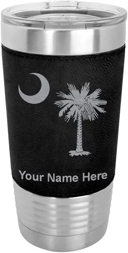 Vista 13 de LaserGram 20oz Vacuum Insulated Tumbler Mug, Flag of South Carolina, Personalized Engraving Included (Faux Leather, Baseball Style)