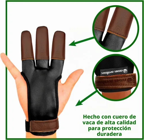 Vista 5 de Guante de tiro con arco – Lengüeta de tres dedos con protector de dedo de cuero duradero para arcos recurvos y largos – Protector cómodo