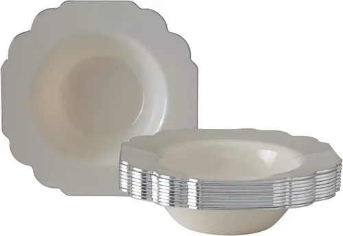 Vista 15 de SILVER SPOONS Platos desechables de diseño elegante para fiesta (10 piezas) Juego de cena desechable resistente de 10.75 pulgadas, platos de Blanco