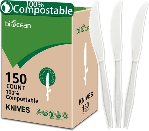 Vista 11 de 100% Compostable Sin Plástico Cuchillos, Tenedores, Cucharas, Utensilios, Los Cubiertos Pesados de Servicio Pesado son Productos Ecológicos