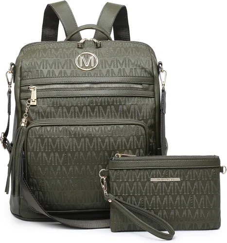 Vista 31 de MKP COLLECTION Mochila de moda para mujer, bolsa convertible grande para mujer, mochila de viaje, bolsa de hombro, juego de 2 piezas con borla, Beige