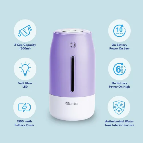 Vista 4 de LivePure Humidificadores de niebla fría para dormitorio. Humidificador pequeño para bebés, guardería, plantas, oficina. Humidificador ultrasónico
