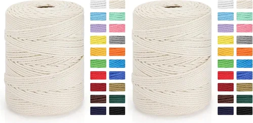 Vista 13 de Cordón de macramé de 0.157 in x 328 yardas Cuerda de macramé 100% algodón natural Cuerda de algodón trenzado de 4 hebras para manualidades, Beige