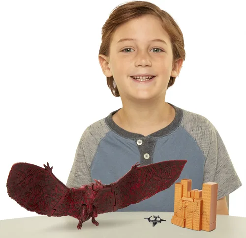 Vista 2 de Godzilla Rey de los Monstruos: Figura de acción articulada Rodan de 6 pulgadas con helicóptero Osprey y ciudad destructible