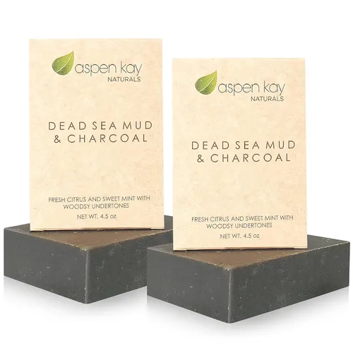 Vista 10 de Pastilla de jabón de barro del mar Muerto, 100% orgánica y natural Con carbón activo y aceites esenciales de grado terapéutico. Sin productos
