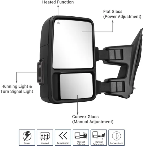 Vista 2 de Espejo de remolque Switchback compatible con 1999-2016 F250 F350 F450 F550 Super Duty Truck Pickup, espejos laterales de remolque ajustables