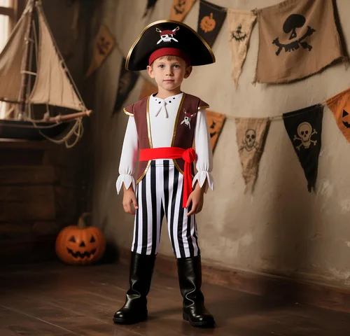 Vista 3 de Disfraz de pirata para niños con accesorios de pirata, disfraz de fiesta de Halloween