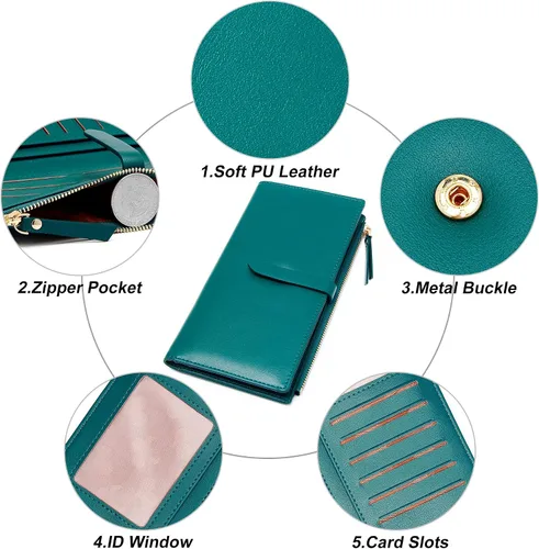 Vista 42 de Billeteras delgadas para mujer, tarjetero RFID plegable con bolsillo con cremallera, Mandala azul, Delgado