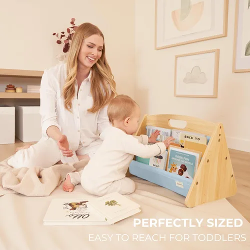 Vista 3 de ZICOTO Estantería decorativa de madera con asa para habitaciones de niños, mantiene los libros ordenados y al alcance de los niños pequeños