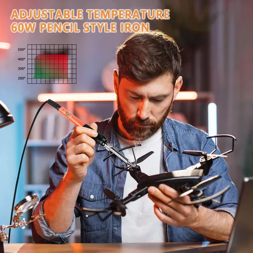 Vista 4 de Lápiz para soldar de 60 W y 110 V, temperatura ajustable, herramienta soldadora para reparación, reparación eléctrica, joyas y bricolaje