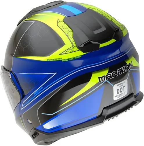 Vista 8 de Martian Casco modular de cara completa para motocicleta, protector solar con doble visera: HG362 azul amarillo