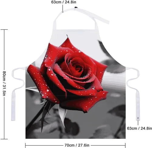 Vista 2 de MUSM Black And White Red Rose Apron，Classic Vintage Funny with Pockets Aprons,Adjustable Bib Waterdrop Resistant for Kitchen Cooking Restaurant BBQ