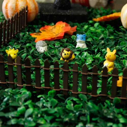 Vista 2 de Valla de jardín de hadas en miniatura, mini adorno de valla de estacas de madera DIY (marrón)