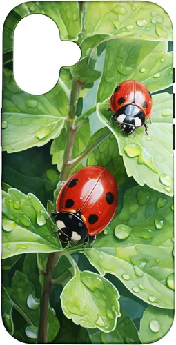 Vista 32 de Ladybugs on Green Leaves Watercolor Case for iPhone 17