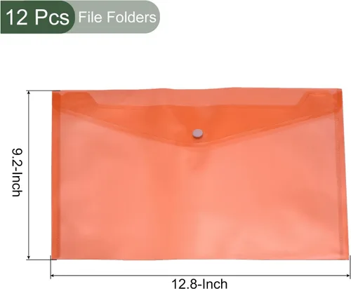 Vista 2 de YOKIVE Paquete de 12 carpetas de archivos, sobre transparente de archivos A4, bolsillos de plástico para documentos con botón a presión, ideal