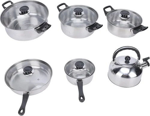 Vista 2 de Tnfeeon Home Kitchen Cookware Sets with Glass Lid Sturdy Noodles Pot Kitchen Cooking Pots and Pans for Indoor Boiling Soups Sauce, Cookware Sets
