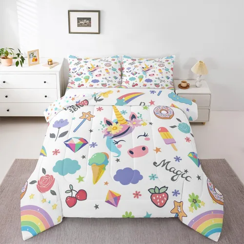 Vista 36 de Erosebridal Juego de edredón arcoíris de 2 piezas, edredón de nube de dibujos animados kawaii iridiscente individual para niños, niñas, mujeres