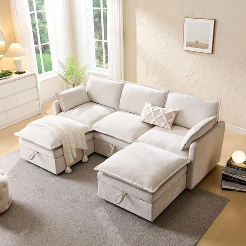 Vista 3 de Sofás modulares de nube seccionales de 85.83 pulgadas para sala de estar, sofá modular moderno con otomana de almacenamiento, sofá de nube de Beige