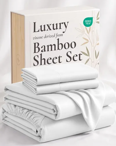 Vista 34 de Hotel Sheets Direct - Juego de sábanas 100% viscosa derivada de bambú tamaño individual - sábanas refrescantes con 1 funda de almohada 01-Blanco