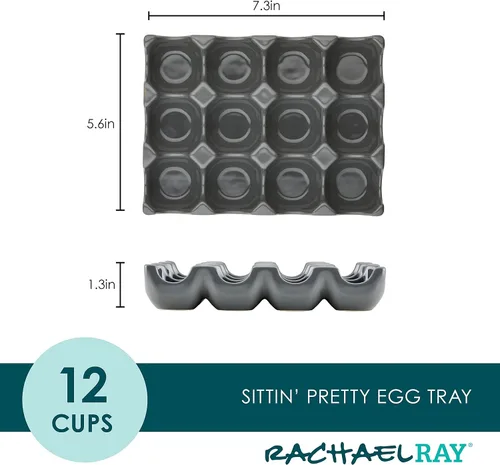 Vista 2 de Rachael Ray Bandeja/Soporte para huevos de cerámica de esmalte sólido, 12 tazas, gris oscuro
